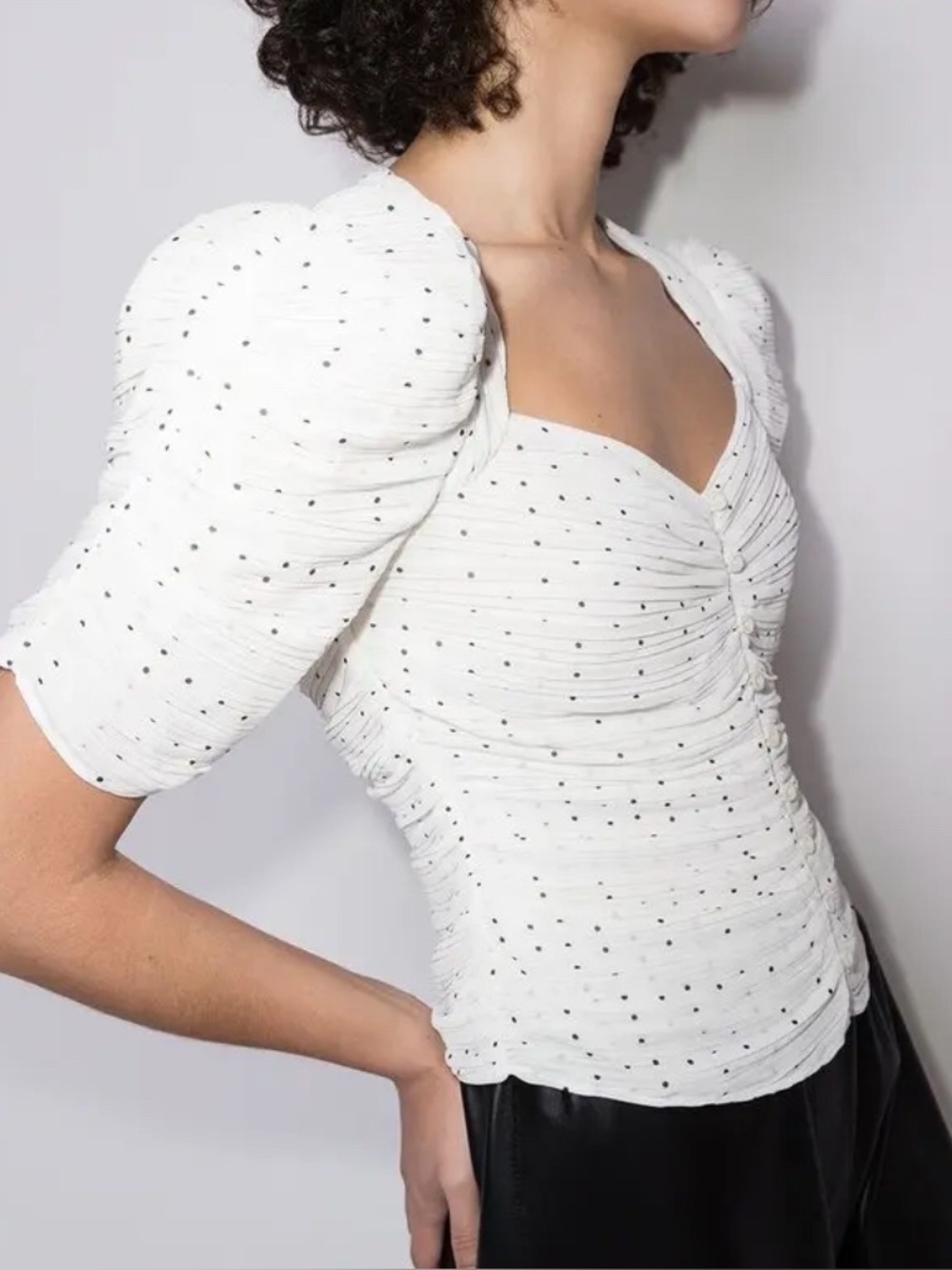 Frame Gathered Button Front Polka Dot Blouse Medium